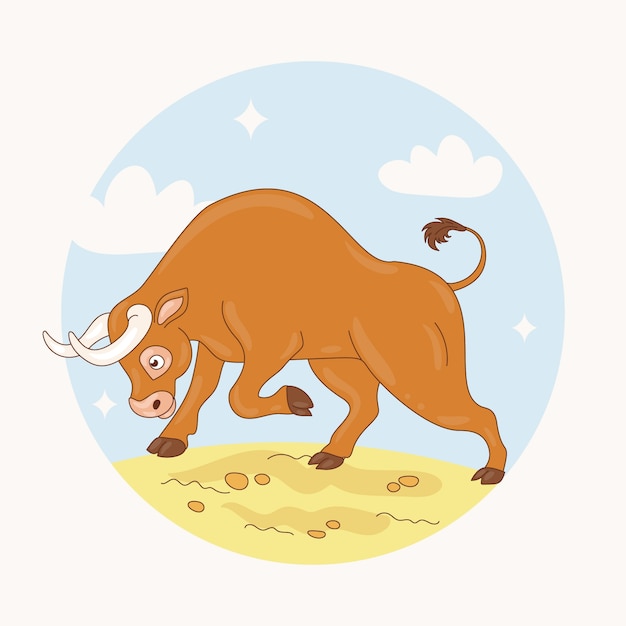 Kostenloser Vektor handgezeichnete cartoon-stier-illustration