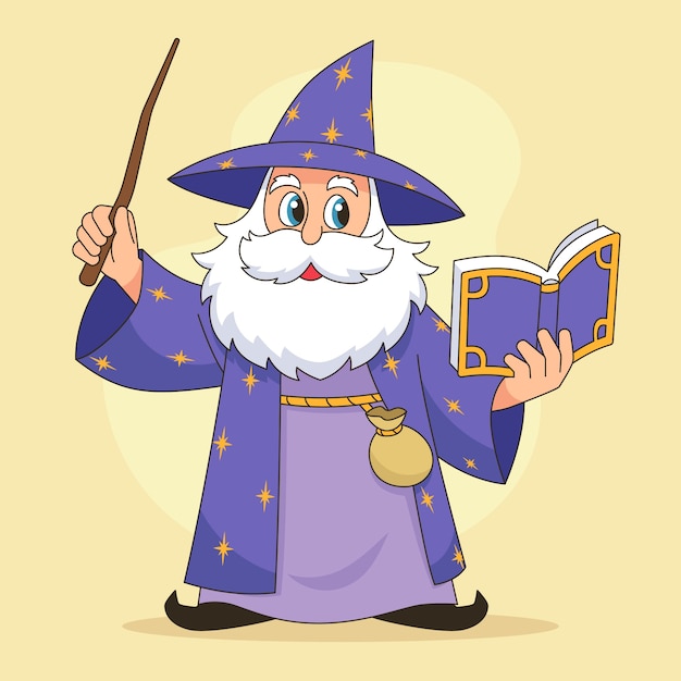 Handgezeichnete cartoon-wizard-illustration