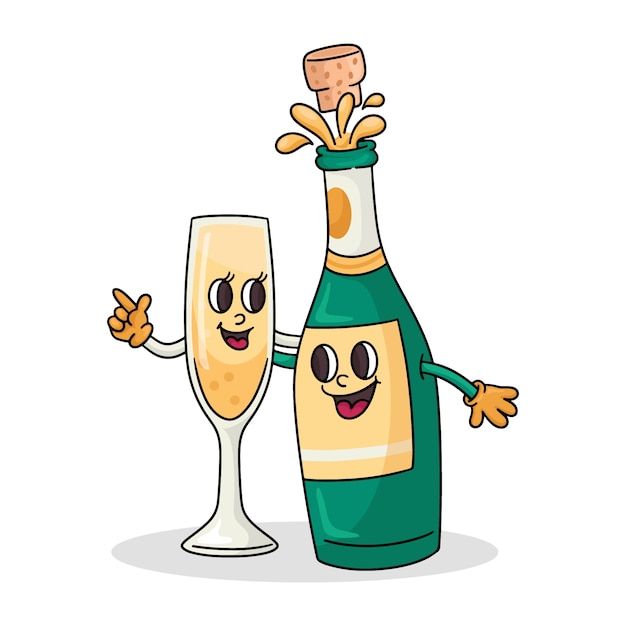 Kostenloser Vektor handgezeichnete champagner-cartoon-illustration
