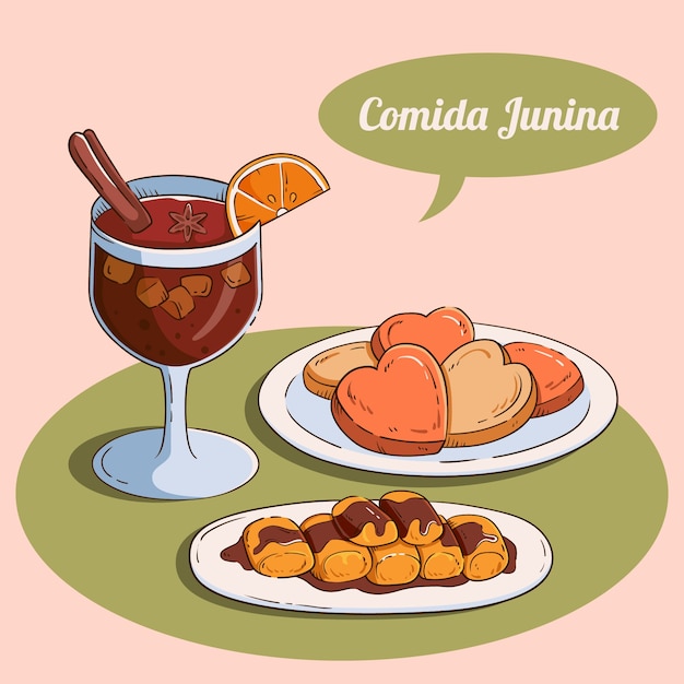 Handgezeichnete comida junina-illustration