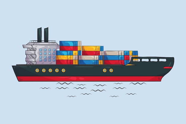 Handgezeichnete containerschiffillustration