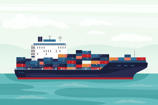 Kostenloser Vektor handgezeichnete containerschiffillustration