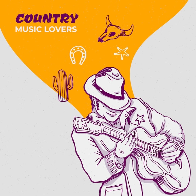 Kostenloser Vektor handgezeichnete country-musik-illustration