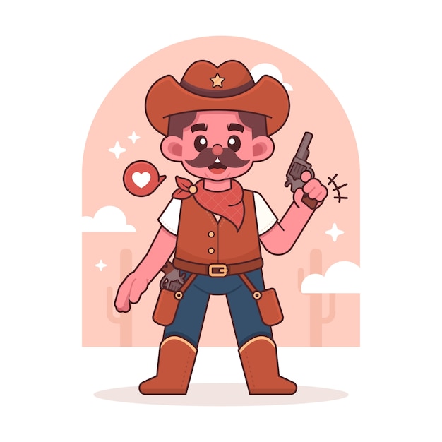 Handgezeichnete cowboy-cartoon-illustration