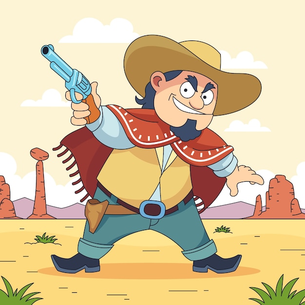 Handgezeichnete cowboy-cartoon-illustration