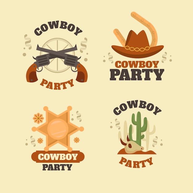 Kostenloser Vektor handgezeichnete cowboy-party-etiketten