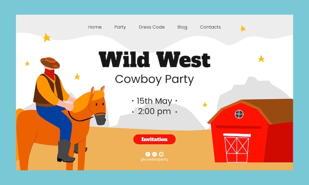 Kostenloser Vektor handgezeichnete cowboy-party-landing-page-vorlage