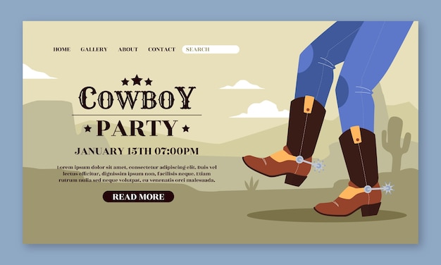 Kostenloser Vektor handgezeichnete cowboy-party-landing-page