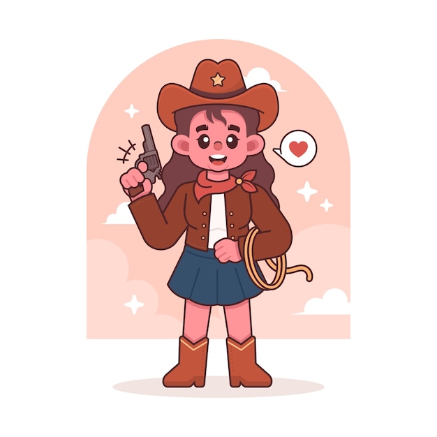 Kostenloser Vektor handgezeichnete cowgirl-cartoon-illustration