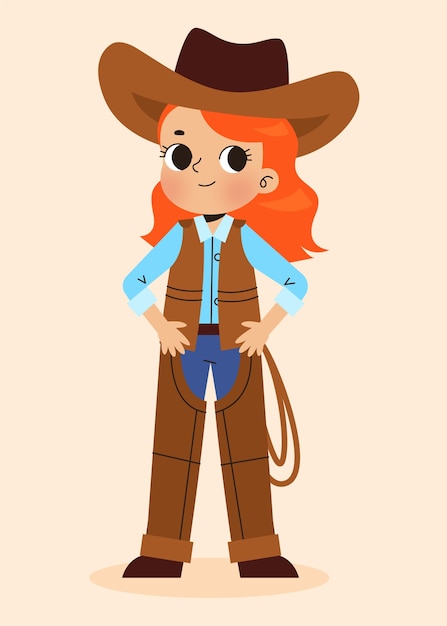 Handgezeichnete cowgirl-cartoon-illustration