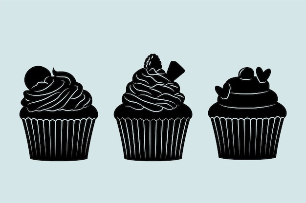 Kostenloser Vektor handgezeichnete cupcake-silhouette