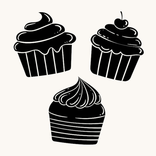 Kostenloser Vektor handgezeichnete cupcake-silhouette