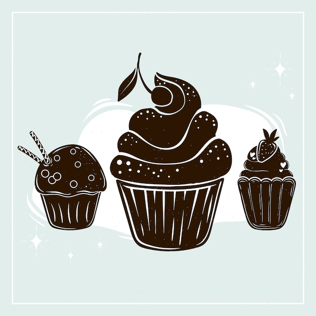 Kostenloser Vektor handgezeichnete cupcake-silhouettenillustration