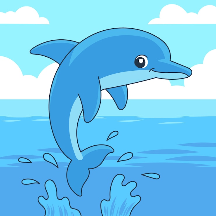 Kostenlose Vektor handgezeichnete delphin-cartoon-illustration