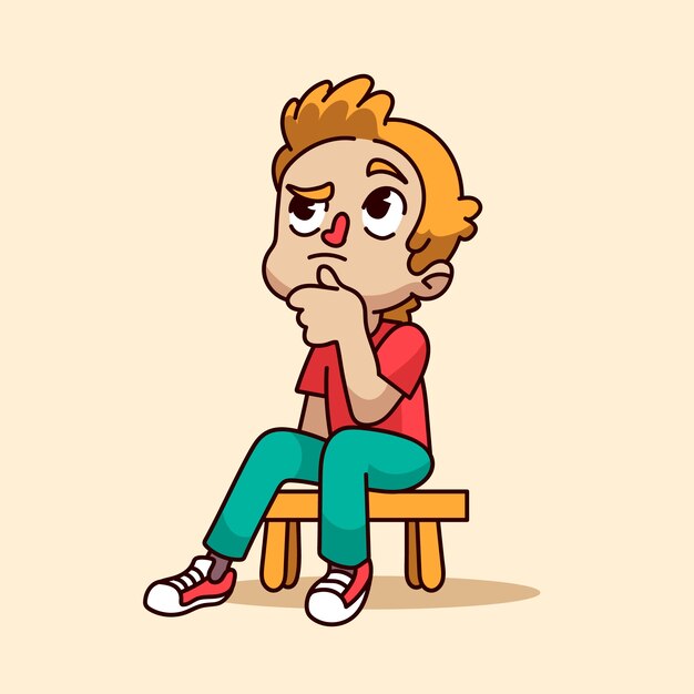 Handgezeichnete denkende Cartoon-Illustration