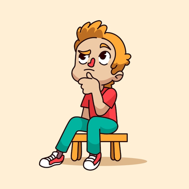 Handgezeichnete denkende Cartoon-Illustration