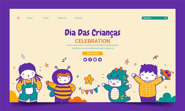 Handgezeichnete dia das criancas landingpage-vorlage