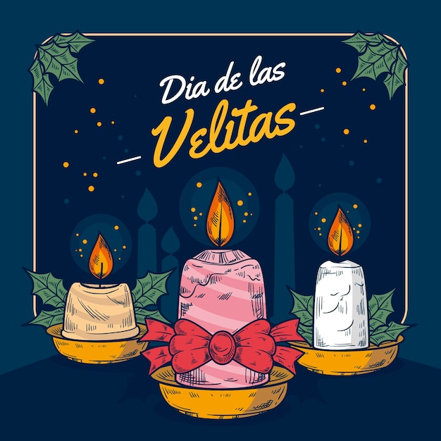 Handgezeichnete dia de las velitas-illustration