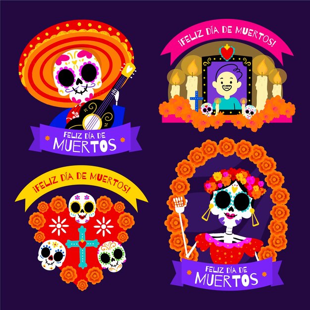 Handgezeichnete dia de muertos Abzeichensammlung