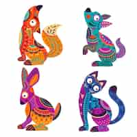 Kostenloser Vektor handgezeichnete dia de muertos alebrijes-kollektion