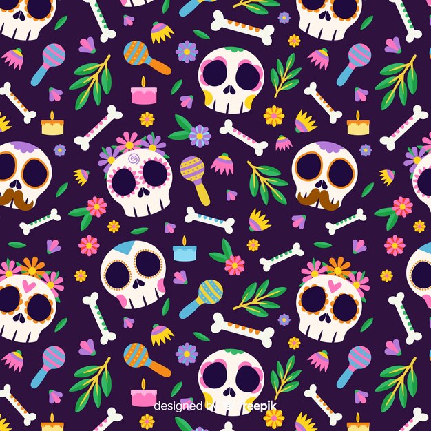 Handgezeichnete Dia de Muertos Muster