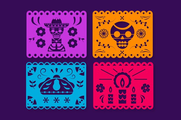 Handgezeichnete Dia de Muertos Picado Papiersammlung