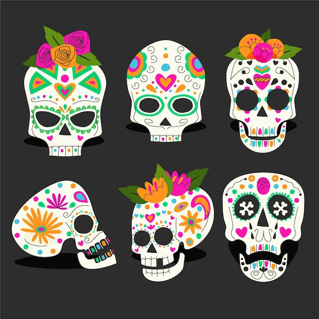 Handgezeichnete dia de muertos Schädelsammlung