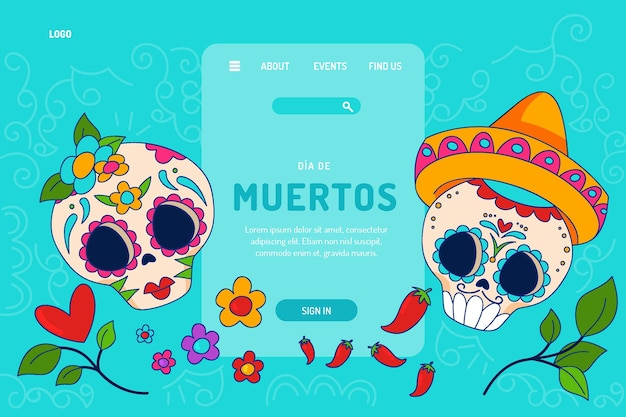 Handgezeichnete dia de muertos zielseitenvorlage