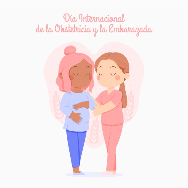 Handgezeichnete dia internacional de la geburtshilfe y la embarazada illustration