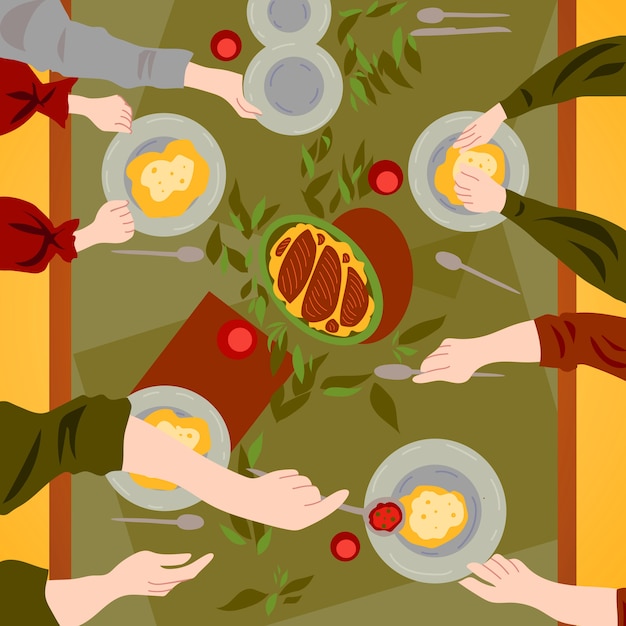 Handgezeichnete dinnerparty-illustration