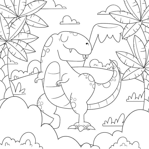 Handgezeichnete dinosaurier-malbuchillustration