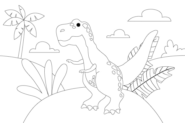 Kostenloser Vektor handgezeichnete dinosaurier-malbuchillustration