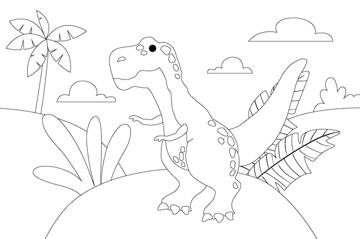Kostenlose Vektor handgezeichnete dinosaurier-malbuchillustration