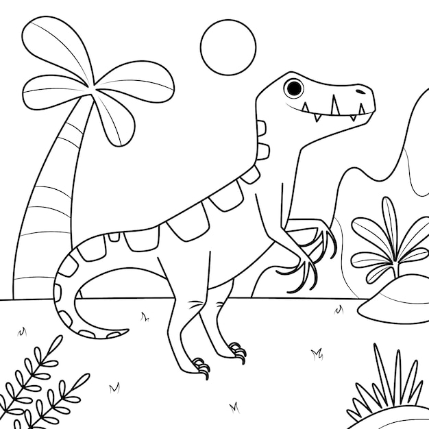 Handgezeichnete dinosaurier-malbuchillustration