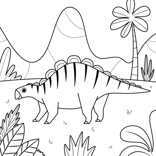 Kostenloser Vektor handgezeichnete dinosaurier-malbuchillustration