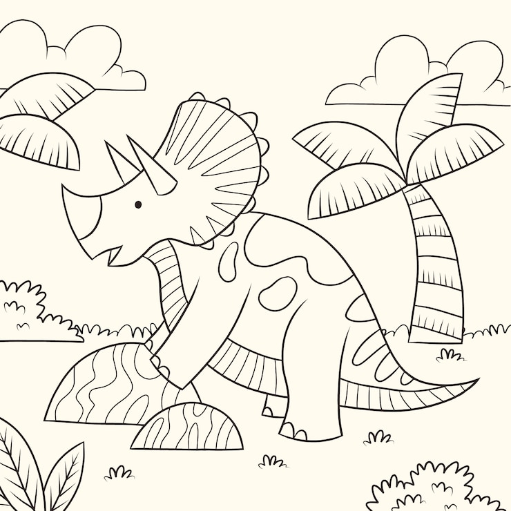 Kostenlose Vektor handgezeichnete dinosaurier-malbuchillustration