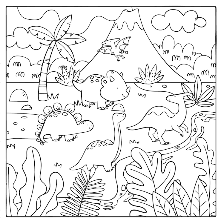 Kostenlose Vektor handgezeichnete dinosaurier-malbuchillustration