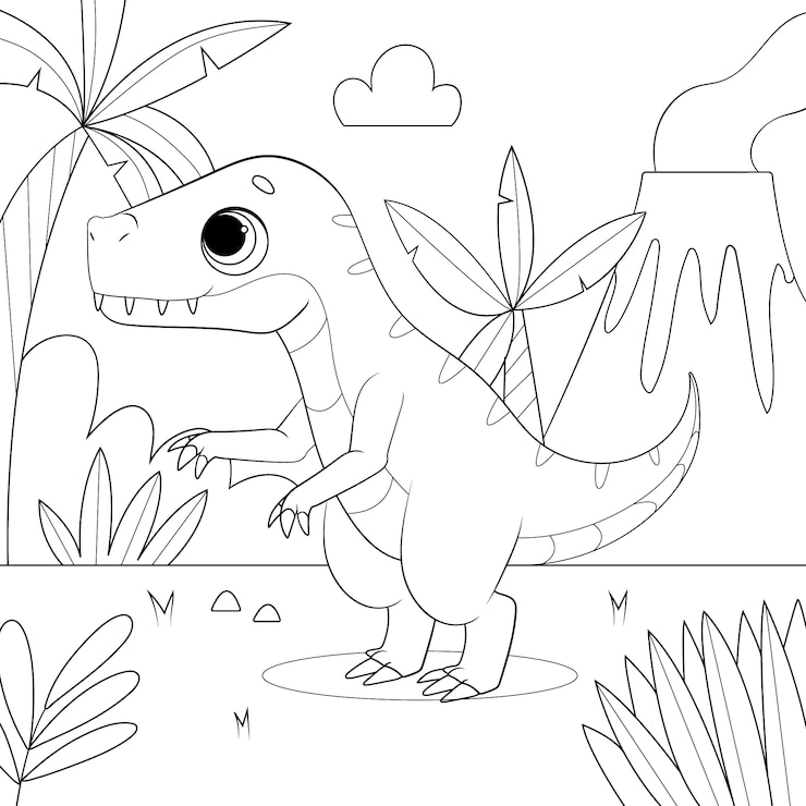 Kostenlose Vektor handgezeichnete dinosaurier-malbuchillustration