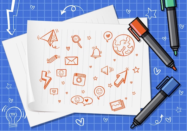 Handgezeichnete doodle-icons auf papier