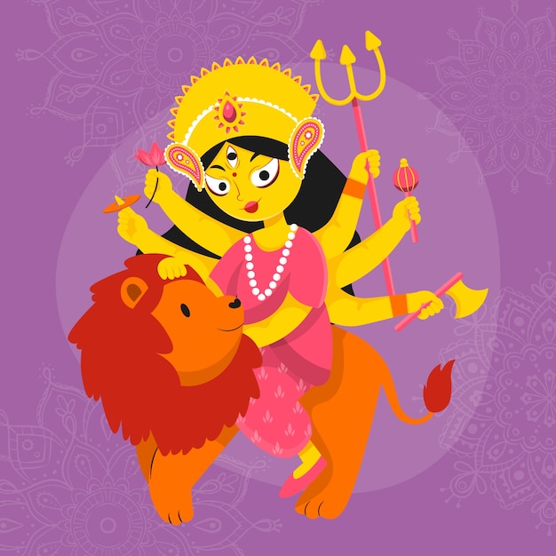 Kostenloser Vektor handgezeichnete durga-puja-illustration