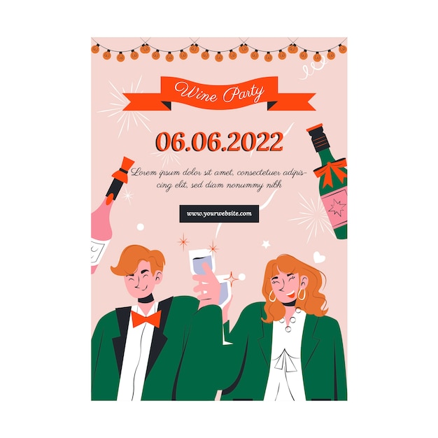 Handgezeichnete Einladungsvorlage für Weinpartys