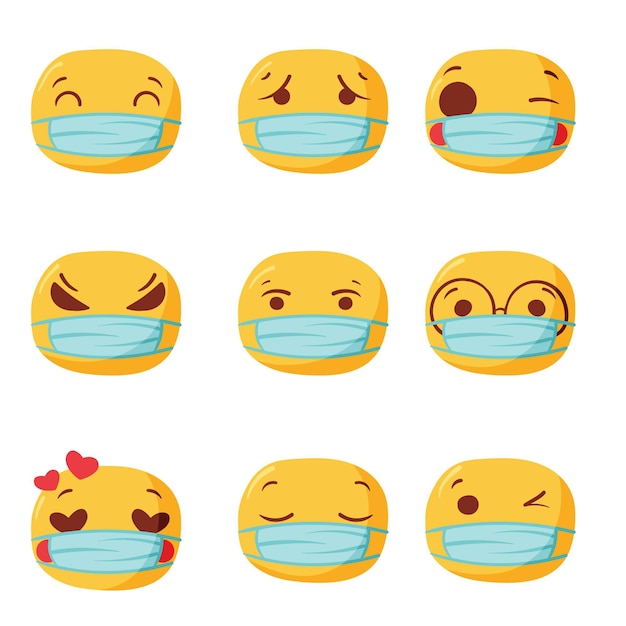 Handgezeichnete emojis mit gesichtsmaske