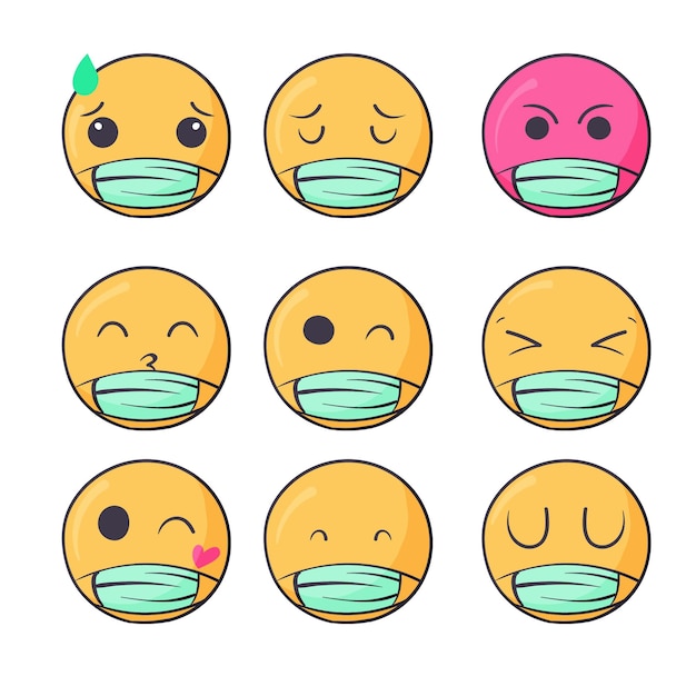 Kostenloser Vektor handgezeichnete emojis mit gesichtsmaske