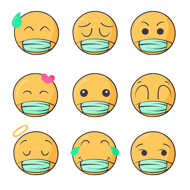 Kostenloser Vektor handgezeichnete emojis mit gesichtsmaske