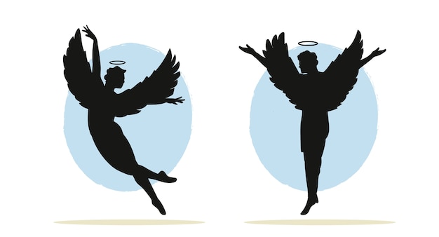 Kostenloser Vektor handgezeichnete engel-silhouette-illustration