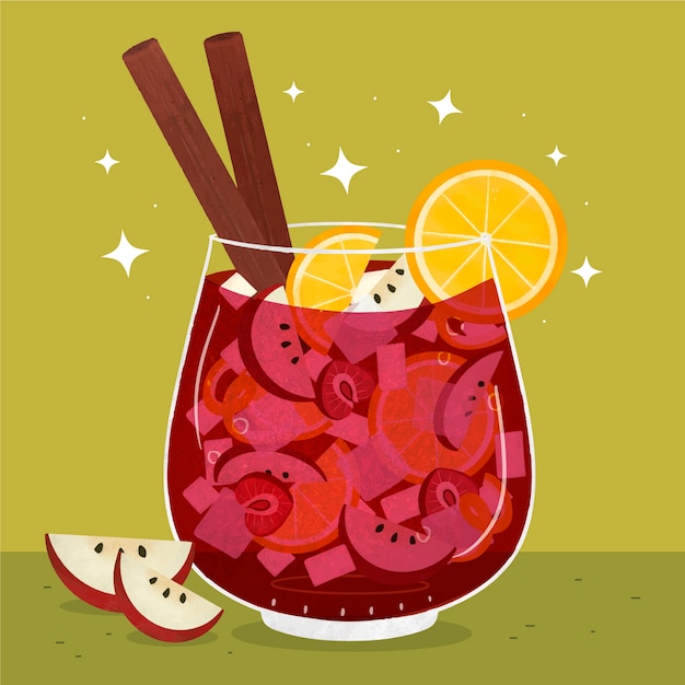 Kostenloser Vektor handgezeichnete erfrischende sangria-illustration