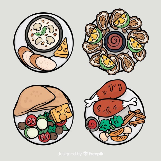 Handgezeichnete Essen Gerichte Sammlung