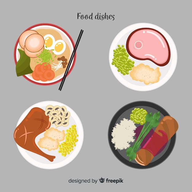 Kostenloser Vektor handgezeichnete essen gerichtssammlung