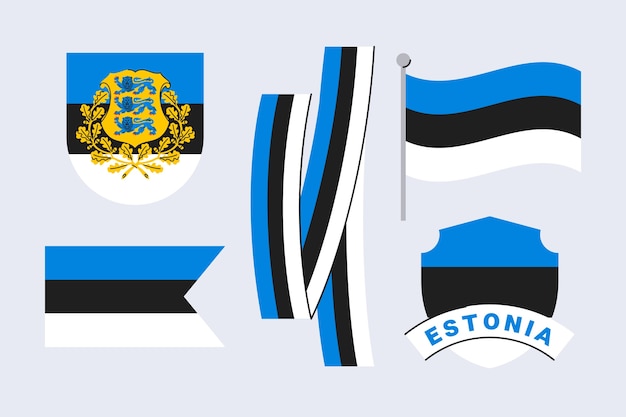 Kostenloser Vektor handgezeichnete estland flagge und nationale embleme sammlung