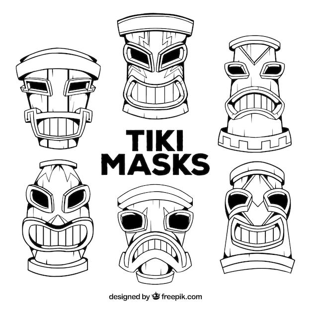 Kostenloser Vektor handgezeichnete ethnische tiki masken